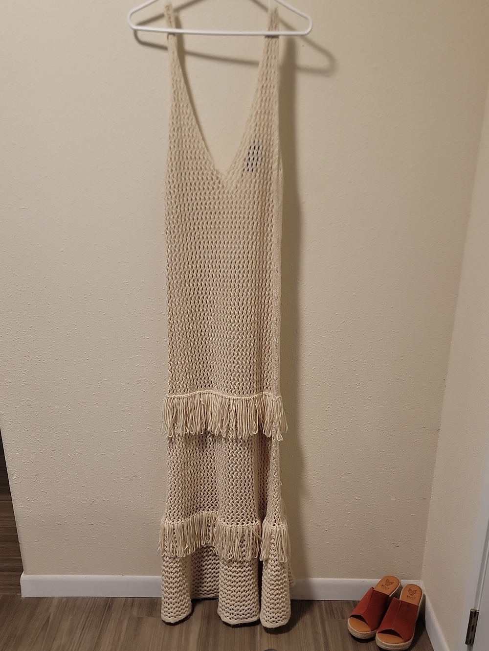 Sunday in Brooklyn Cream Open-Knit Fringe Maxi Swim Coverup